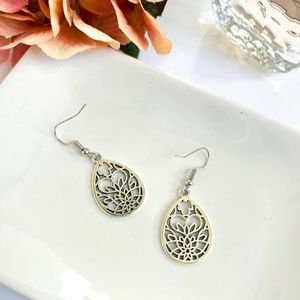 Geometric Water Drop Lotus Dangle Earrings